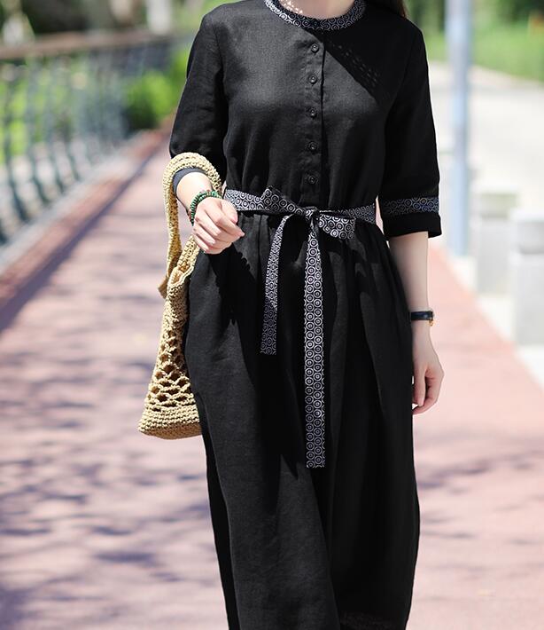 Black Women Dresses Ramie Casual Spring Linen Women Dresses Half Sleeve SSM97215 VPPBUY shop