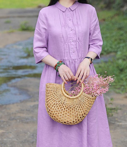 Purple Women Dresses Ramie Casual Spring Linen Women Dresses Long Sleeve SSM97215 VPPBUY shop