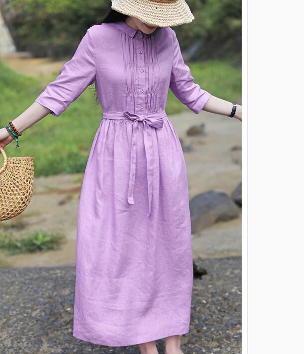 Purple Women Dresses Ramie Casual Spring Linen Women Dresses Long Sleeve SSM97215 VPPBUY shop