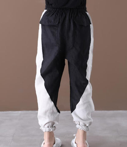 Color Block Summer Loose Linen Wide Leg Women Casual Pants WG05131 VPPBUY shop