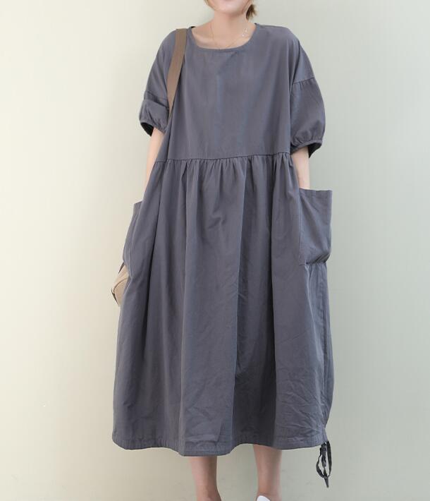 Loose Draw String O Neck Women Dresses Casual Linen Women Dresses Bat Short Sleeve SSM97215 VPPBUY shop