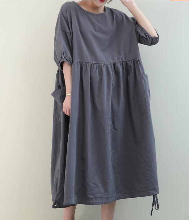 Loose Draw String O Neck Women Dresses Casual Linen Women Dresses Bat Short Sleeve SSM97215 VPPBUY shop