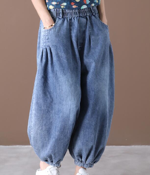 Denim Summer Loose Linen Wide Leg Women Casual Pants Elastic Waist WG05131 VPPBUY shop