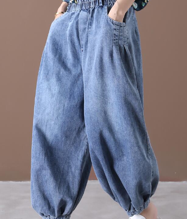 Denim Summer Loose Linen Wide Leg Women Casual Pants Elastic Waist WG05131 VPPBUY shop