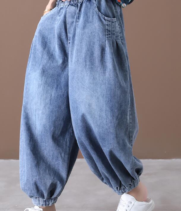 Denim Summer Loose Linen Wide Leg Women Casual Pants Elastic Waist WG05131 VPPBUY shop