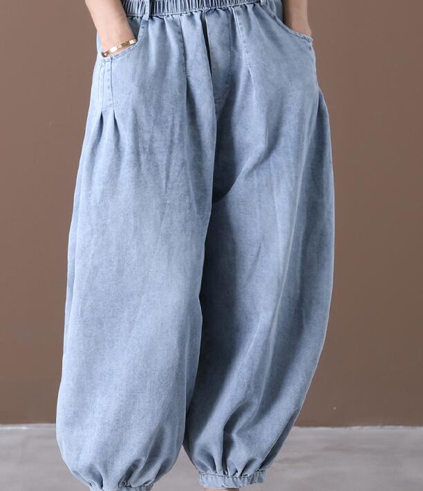 Denim Summer Loose Linen Wide Leg Women Casual Pants Elastic Waist WG05131 VPPBUY shop