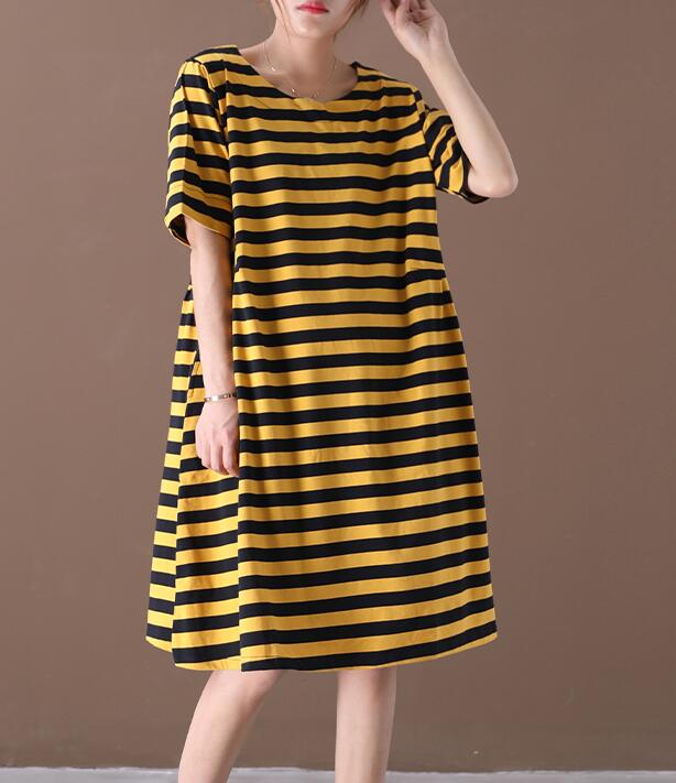 Striped O Neck Women Dresses Casual Linen Women Dresses Bat Short Sleeve SSM97215 VPPBUY shop