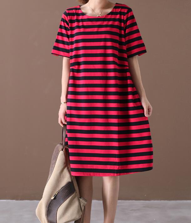 Striped O Neck Women Dresses Casual Linen Women Dresses Bat Short Sleeve SSM97215 VPPBUY shop