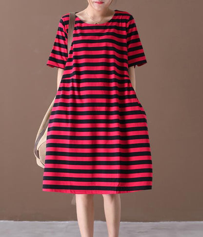 Striped O Neck Women Dresses Casual Linen Women Dresses Bat Short Sleeve SSM97215 VPPBUY shop