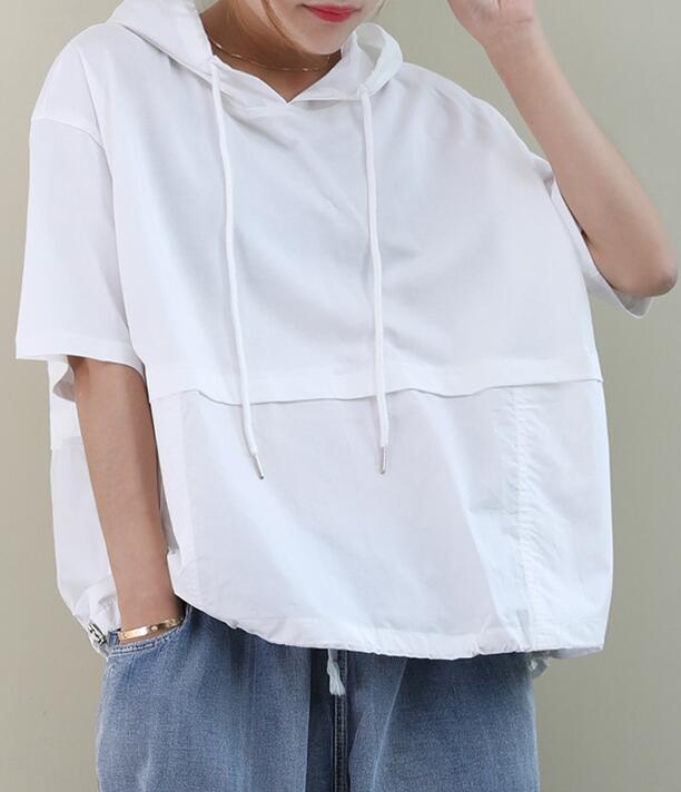 Hooded Loose Casual T-Shirts Summer Women Cotton Tops WG961707 VPPBUY shop