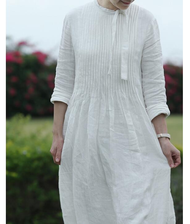 Pleated Women Dresses Ramie Casual Spring Linen Women Dresses SSM97215 VPPBUY shop