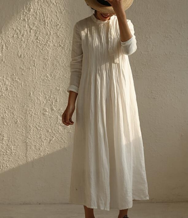 Pleated Women Dresses Ramie Casual Spring Linen Women Dresses SSM97215 VPPBUY shop