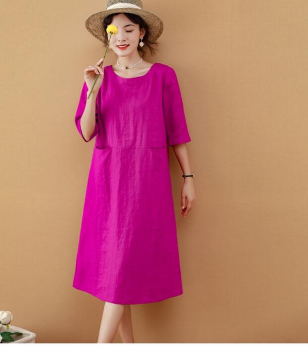 Rose Red Women Dresses Ramie Casual Spring Linen Women Dresses MN97215 VPPBUY shop