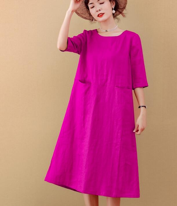 Rose Red Women Dresses Ramie Casual Spring Linen Women Dresses MN97215 VPPBUY shop