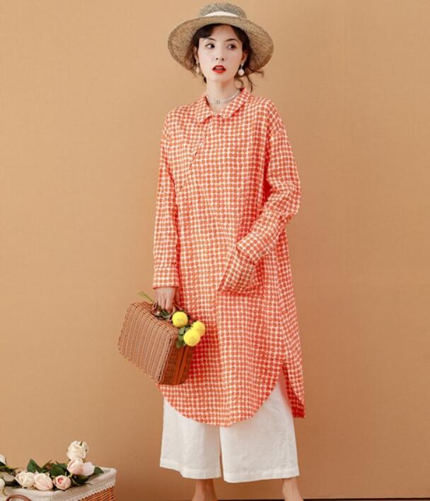 Red Checked Women Dresses Ramie Casual Spring Linen Women Dresses MN97215 VPPBUY shop