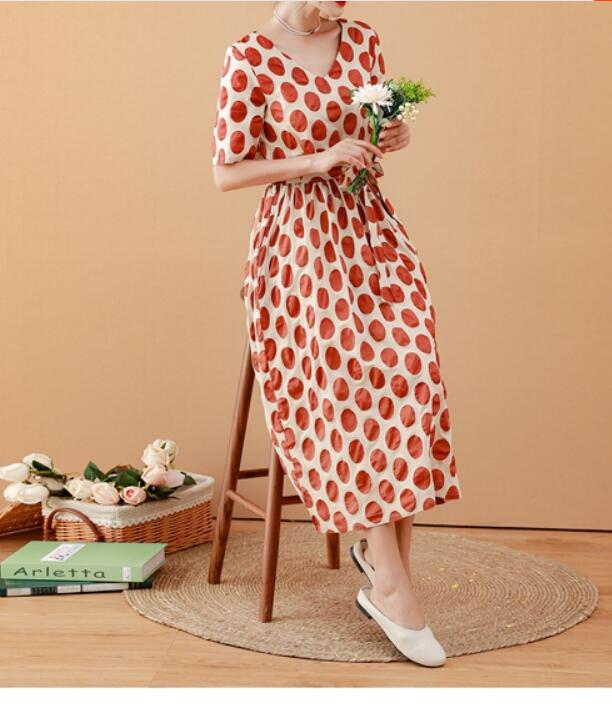 Large Dot Women Dresses Ramie Casual Spring Linen Women Dresses MN97215 VPPBUY shop