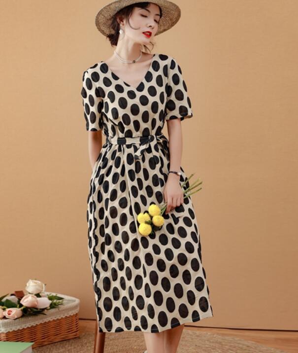 Large Dot Women Dresses Ramie Casual Spring Linen Women Dresses MN97215 VPPBUY shop