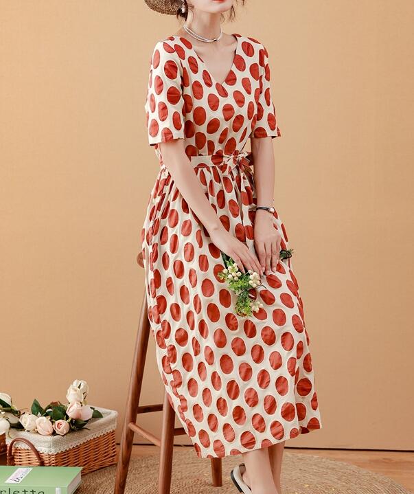 Large Dot Women Dresses Ramie Casual Spring Linen Women Dresses MN97215 VPPBUY shop