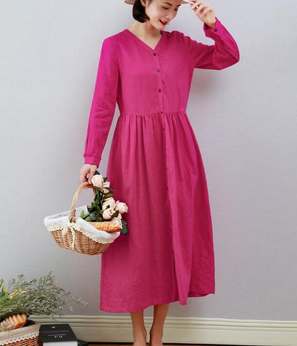 V Neck Women Dresses Ramie Casual Spring Linen Women Dresses MN97215 VPPBUY shop