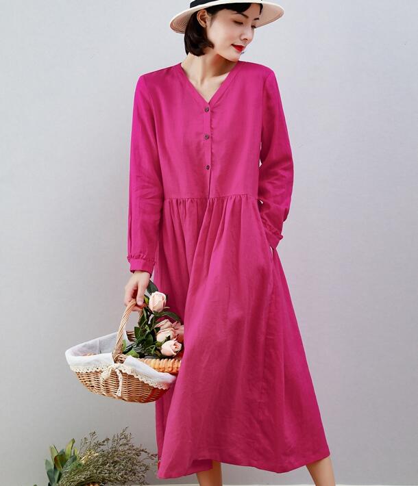 V Neck Women Dresses Ramie Casual Spring Linen Women Dresses MN97215 VPPBUY shop