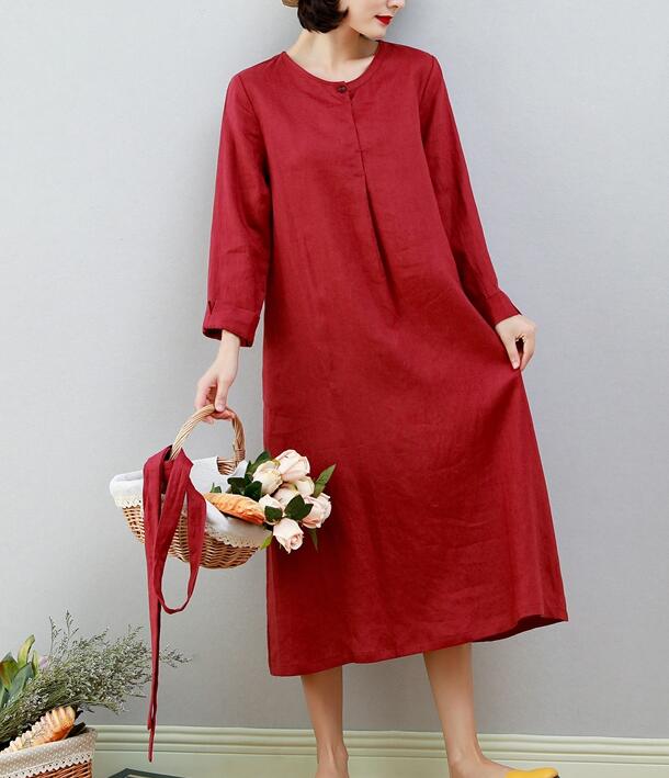 Red Women Dresses Ramie Casual Spring Linen Women Dresses MN97215 VPPBUY shop