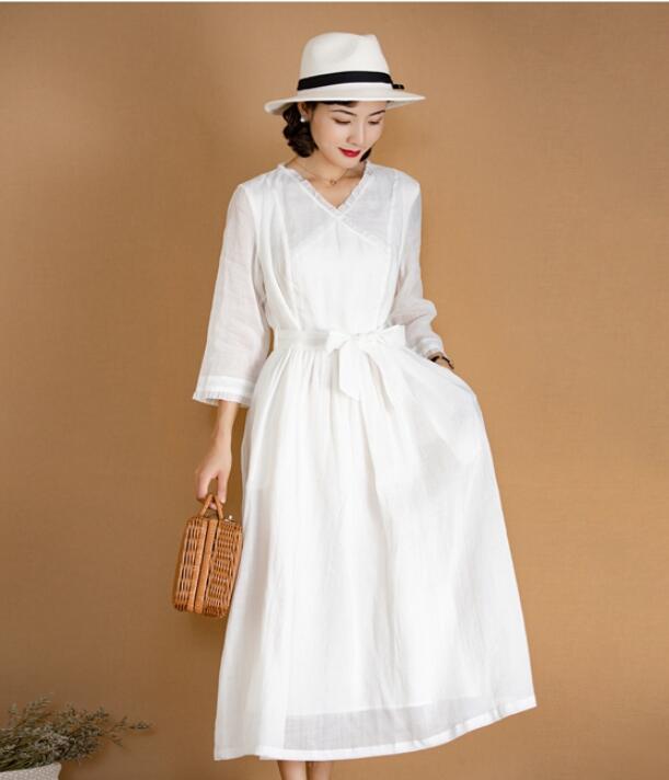 White Women Dresses Ramie Casual Spring Linen Women Dresses MN97215 VPPBUY shop