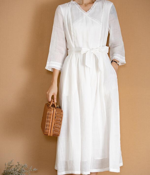 White Women Dresses Ramie Casual Spring Linen Women Dresses MN97215 VPPBUY shop