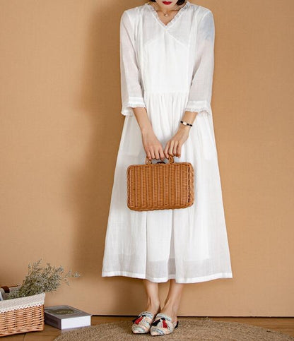 White Women Dresses Ramie Casual Spring Linen Women Dresses MN97215 VPPBUY shop