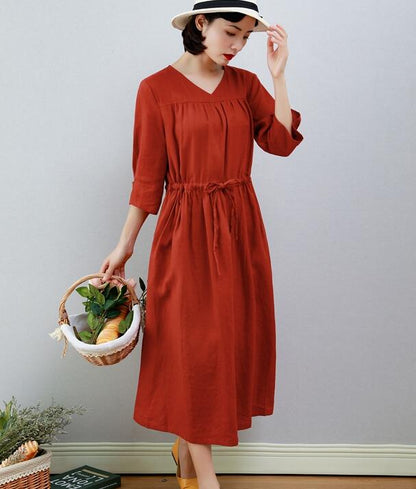 Red Women Dresses Ramie Casual Spring Linen Women Dresses MN97215 VPPBUY shop