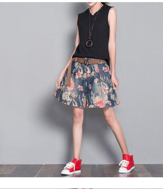 Floral Loose Denim Cotton Pants Summer Women Shorts VPPBUY shop