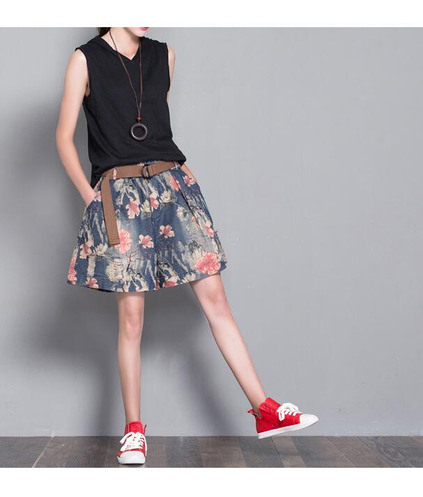 Floral Loose Denim Cotton Pants Summer Women Shorts VPPBUY shop