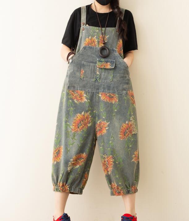 Floral Denim Loose Casual Summer Denim Overall Loose Women Jumpsuits QYCQ05165 VPPBUY shop