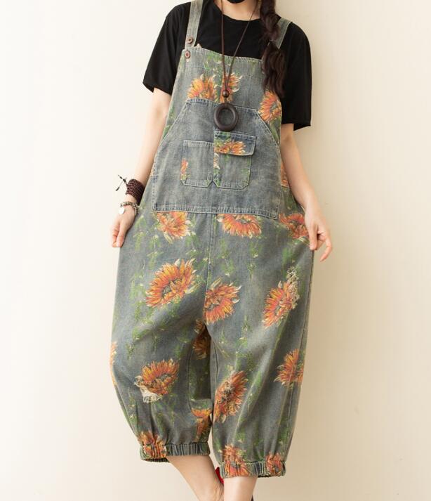 Floral Denim Loose Casual Summer Denim Overall Loose Women Jumpsuits QYCQ05165 VPPBUY shop