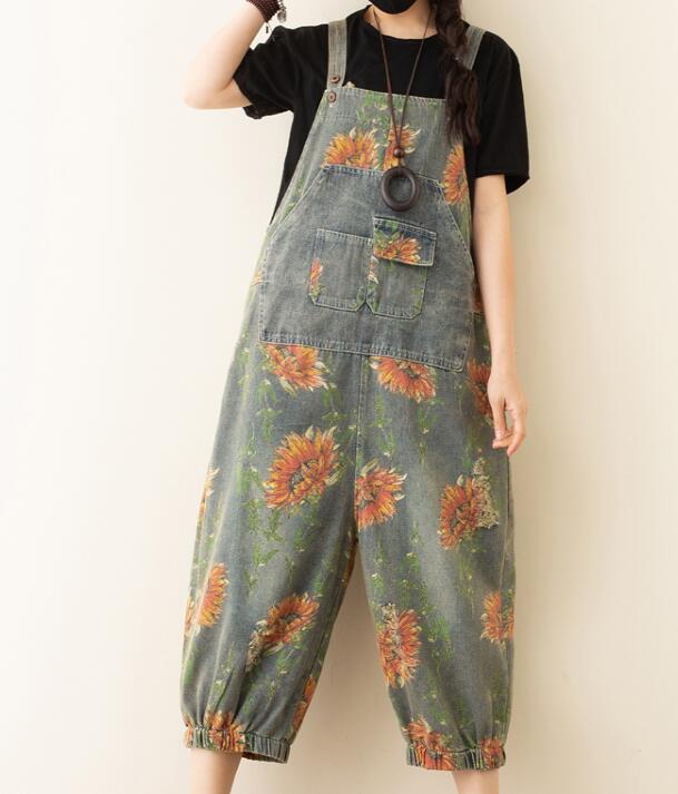 Floral Denim Loose Casual Summer Denim Overall Loose Women Jumpsuits QYCQ05165 VPPBUY shop