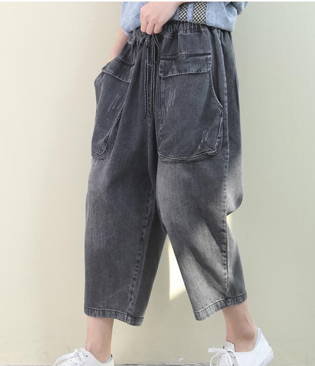 Denim Summer Loose Linen Wide Leg Women Casual Pants Elastic Waist WG05131 VPPBUY shop