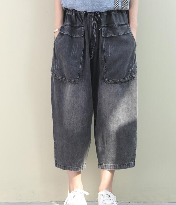 Denim Summer Loose Linen Wide Leg Women Casual Pants Elastic Waist WG05131 VPPBUY shop