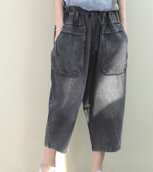 Denim Summer Loose Linen Wide Leg Women Casual Pants Elastic Waist WG05131 VPPBUY shop