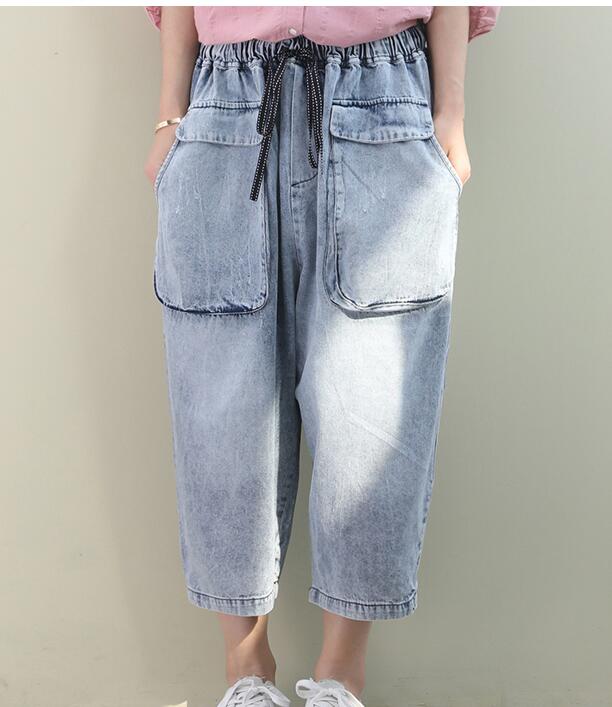 Denim Summer Loose Linen Wide Leg Women Casual Pants Elastic Waist WG05131 VPPBUY shop