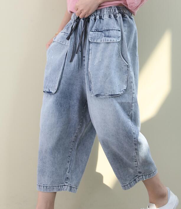 Denim Summer Loose Linen Wide Leg Women Casual Pants Elastic Waist WG05131 VPPBUY shop