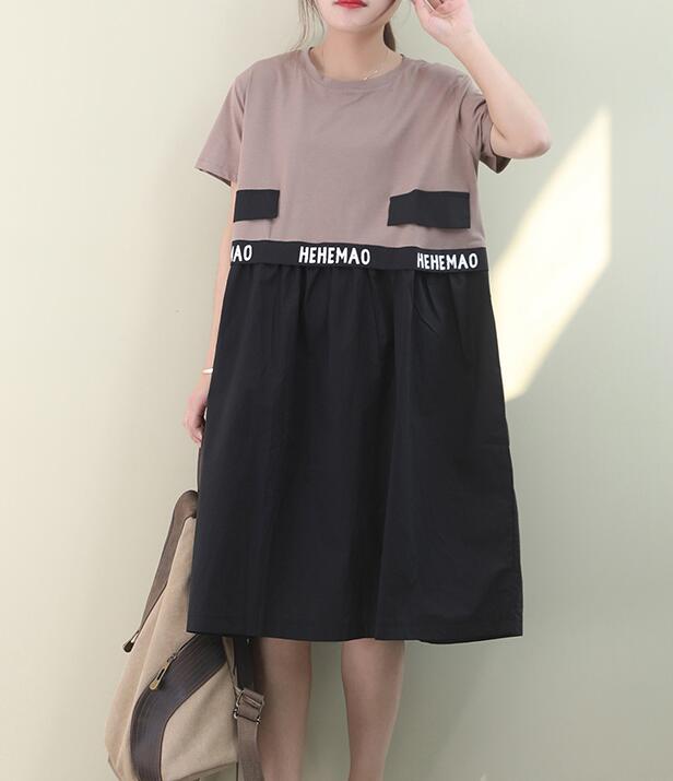 Color Patchwork O Neck Women Dresses Casual Linen Women Dresses Bat Short Sleeve SSM97215 VPPBUY shop