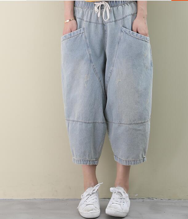 Denim Summer Loose Linen Wide Leg Women Casual Pants Elastic Waist WG05131 VPPBUY shop