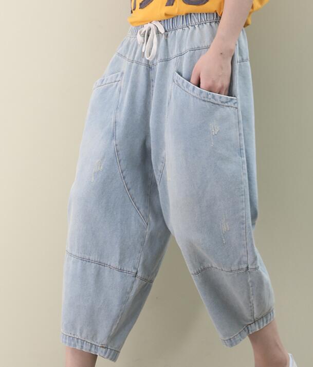 Denim Summer Loose Linen Wide Leg Women Casual Pants Elastic Waist WG05131 VPPBUY shop