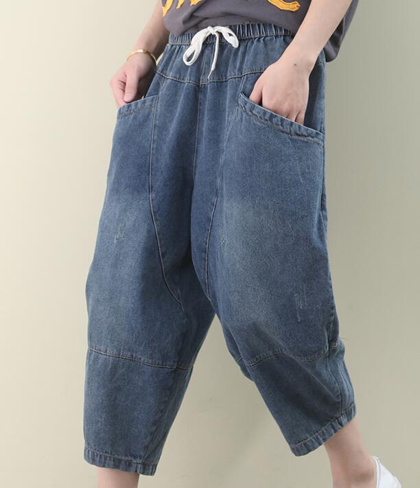 Denim Summer Loose Linen Wide Leg Women Casual Pants Elastic Waist WG05131 VPPBUY shop