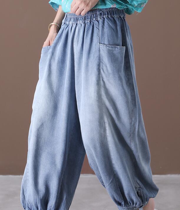 Thin Denim Summer Loose Wide Leg Women Casual Pants Elastic Waist WG05131 VPPBUY shop