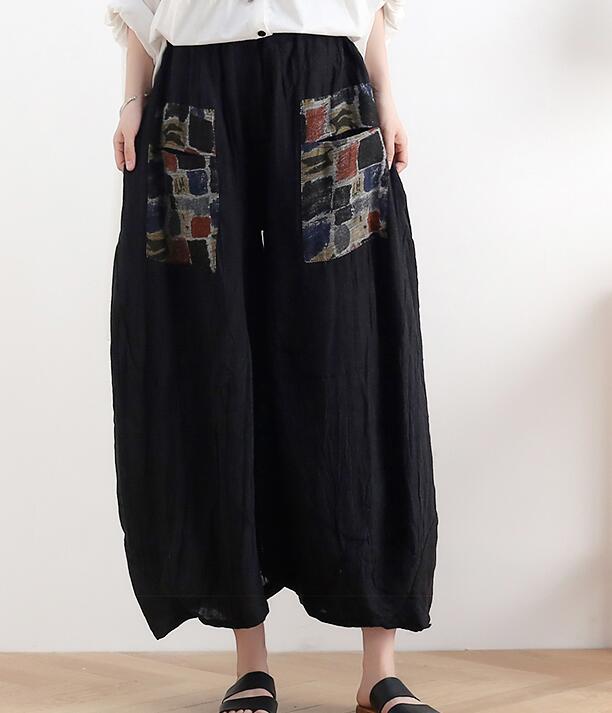 Loose large harem Linen Wide Leg Applique Women Casual Pants AMT05131 VPPBUY shop