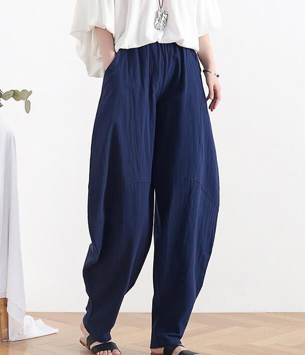 Loose large harem Linen Wide Leg Applique Women Casual Pants AMT05131 VPPBUY shop