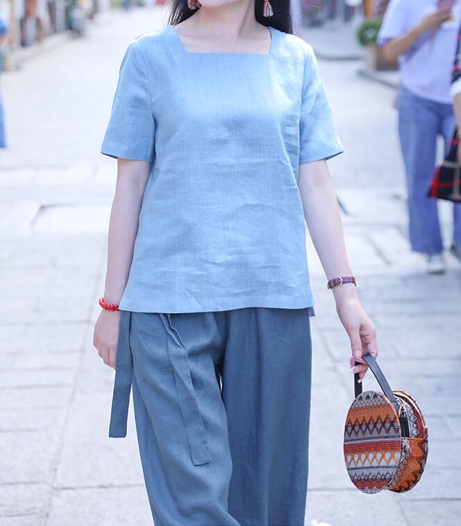 U Neck Linen Blouse Simple Style Shirts Summer Tops  SMM9508 VPPBUY shop