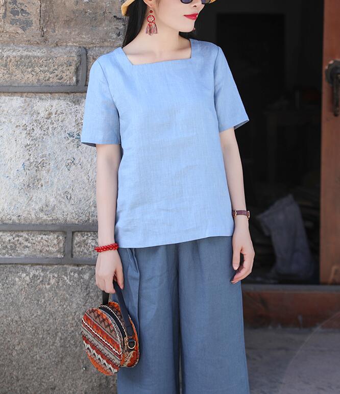 U Neck Linen Blouse Simple Style Shirts Summer Tops  SMM9508 VPPBUY shop