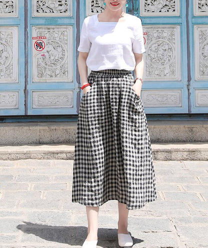 Plaid Women's Skirts Summer Linen Skirt Elastic Waist SSM09755 VPPBUY shop