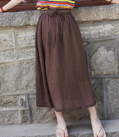 Coffee Women's Skirts Summer Linen Skirt Elastic Waist SSM09755 VPPBUY shop